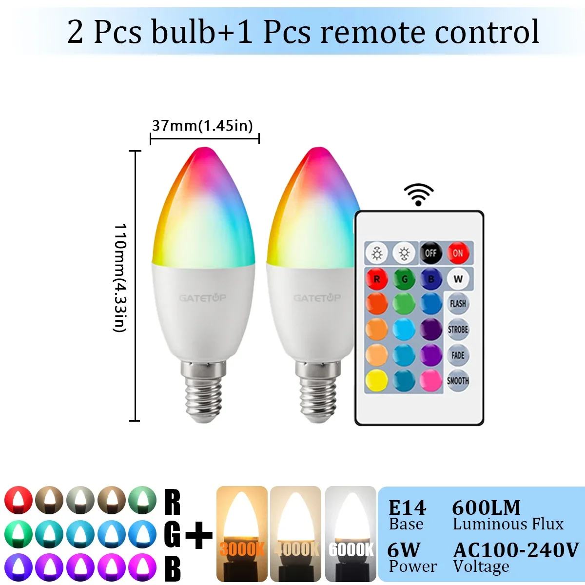 1-10 STKS E14 Kaars LED Lamp RGB 24 Sleutel Afstandsbediening Dimbaar 6 W AC220V 110 V Kleurrijke Verandering voor Slaapkamer Woonkamer Lamp