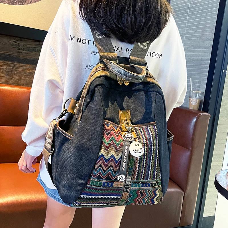 Large Capacity Travel Backpack for Women 2023 Shoulder Bag Vintage Denim Schoolbags Casual Rucksack Mochilas Para Mujer