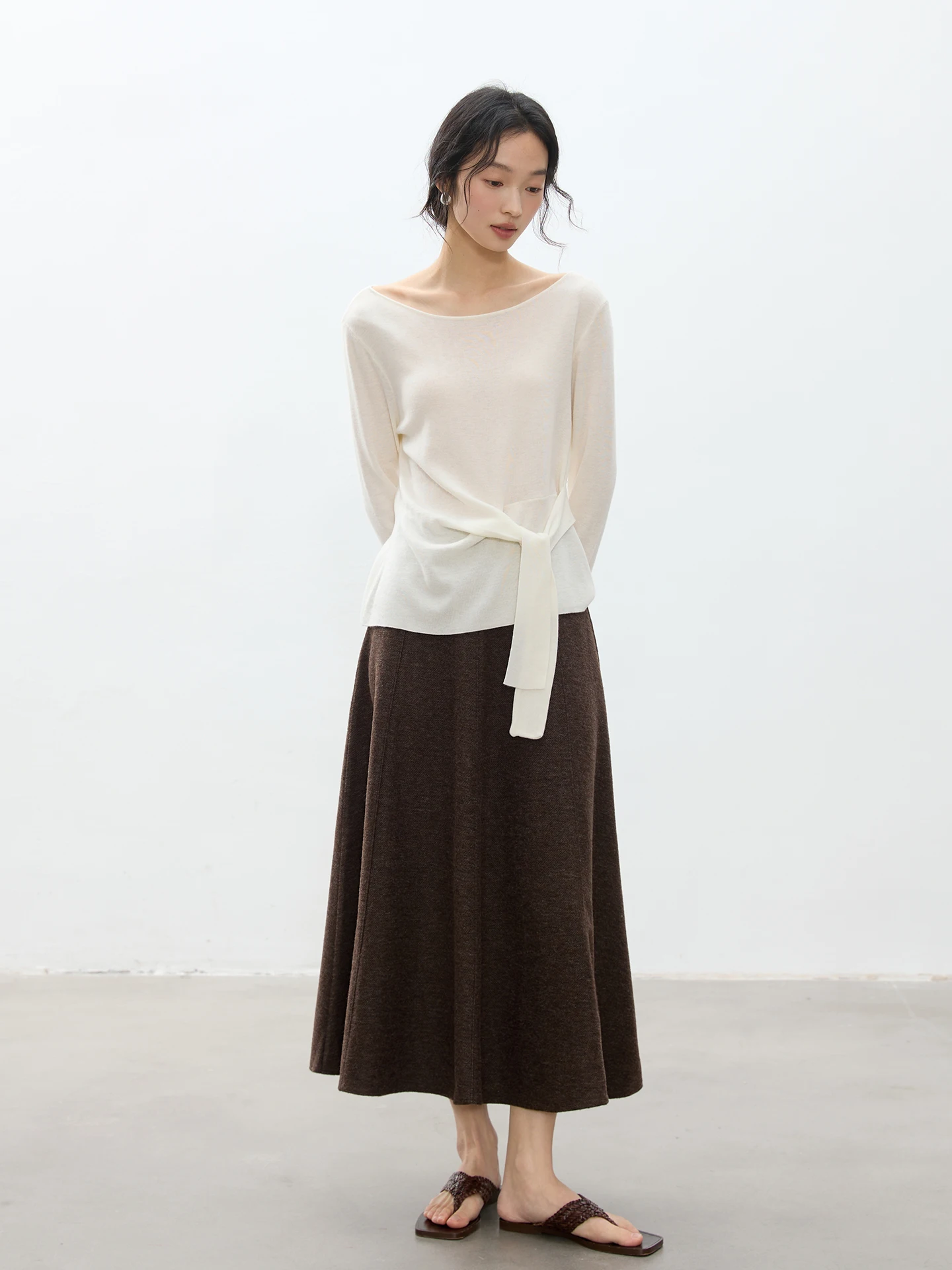 

Casual Sle Woolen Knitted oulder Bared Women's T-irt Thin Spring Outerwear Long Sve Regular Length Overhead Dr