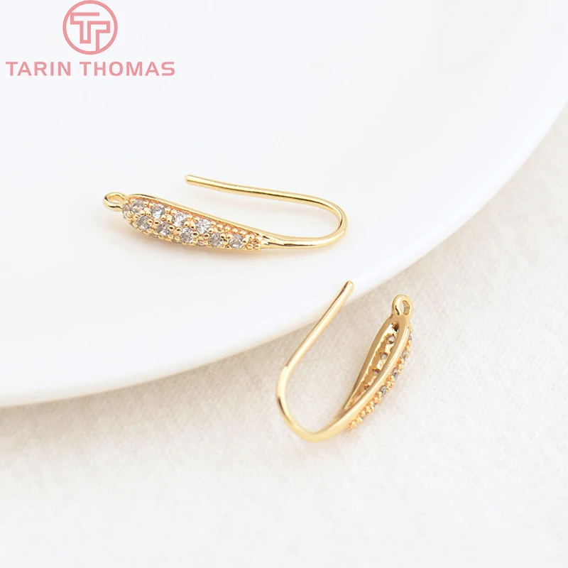 (2012)6PCS Height 20MM 24k Gold Color Plated Brass With Zircon Earrings Hook High Quality Jewelry Earrings Accessories Wholesale
