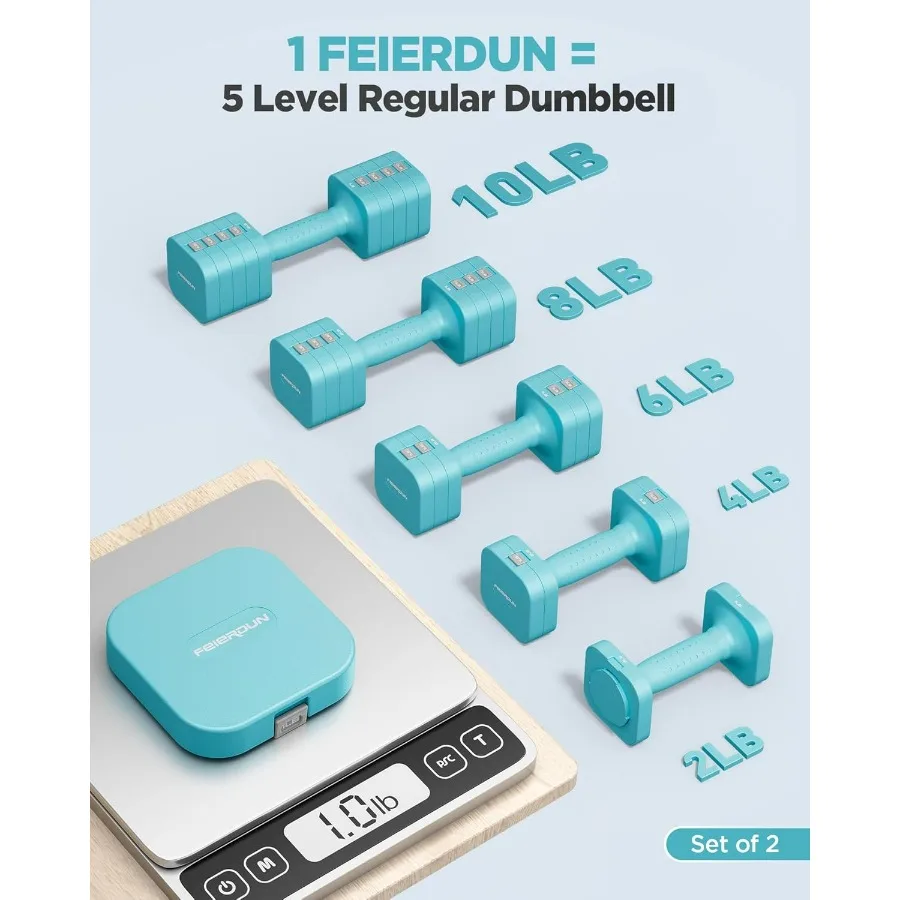 مجموعة دمبل 5 في 1 قابلة للتعديل مكونة من 2، 10 رطل لكل وزن يد للنساء، مجموعة دمبل مزدوجة ثابتة قابلة للتعديل للنساء في صالة الألعاب الرياضية المنزلية #2
