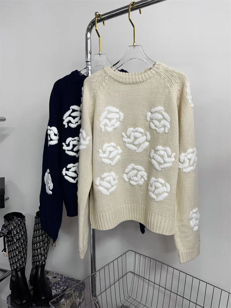 

Clothland женский милый вязаный свитер с цветочным принтом, свободный пуловер с круглым вырезом и длинными рукавами, женские милые модные топы Mujer HA610