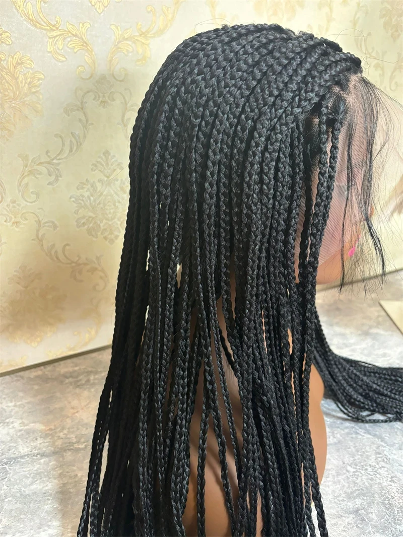 28 Inch Black Braided Wigs for Black Women HD Lace Front Box Braided Wig Knotless Braided Wigs Lightweight Braids Synthetic Lace