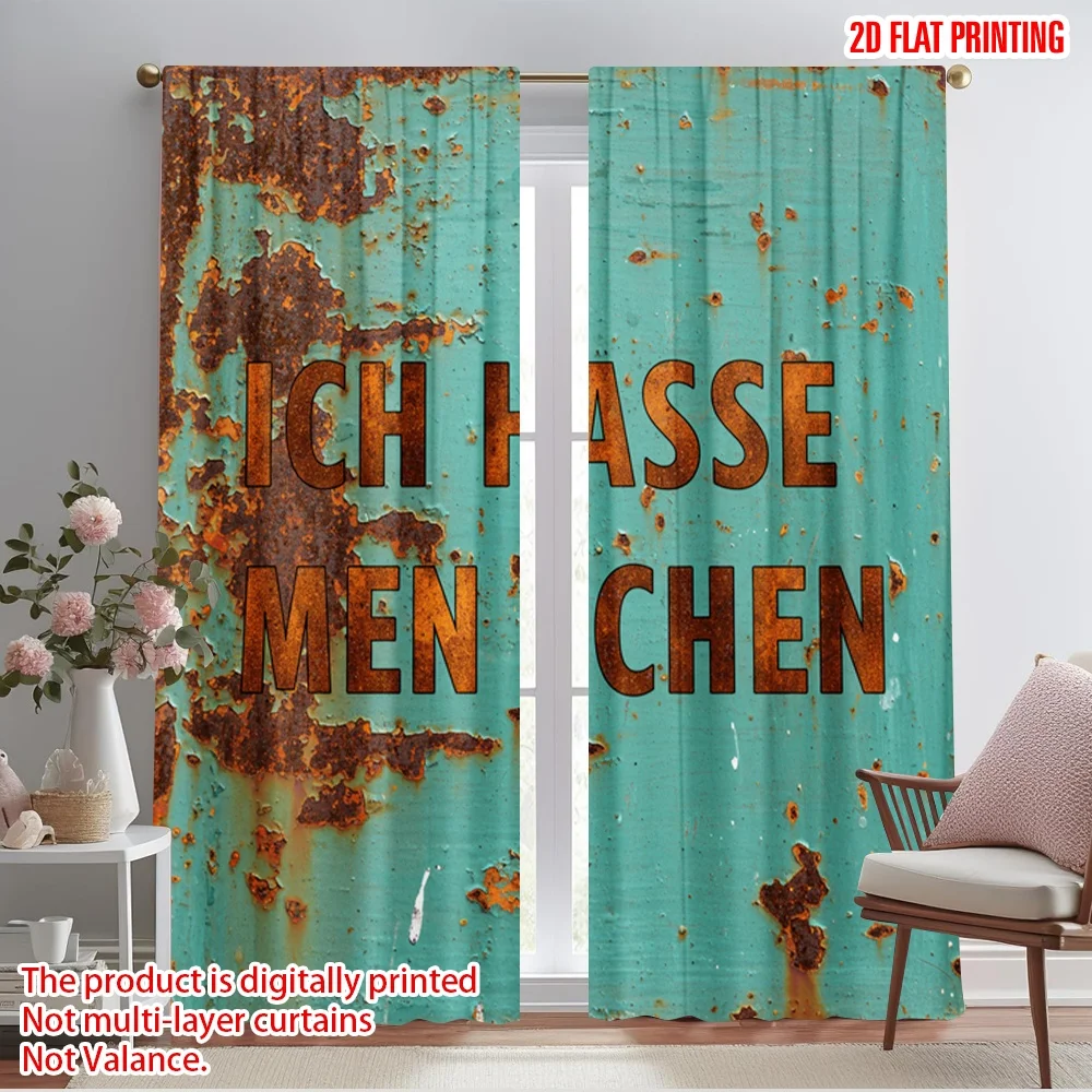 

2pcs 2D flat printing Curtains No hate people rusty sign Fabric Without Electricity Festive Wall Decor Perfect for Wall art