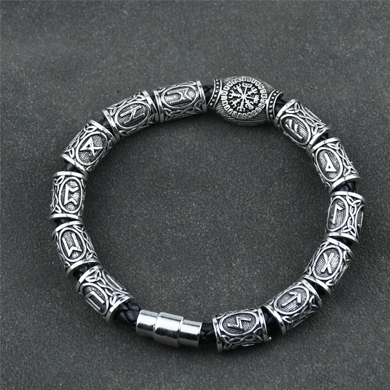 Norse Runic Runes Beads Charm Vikings Accessories Womens Mens Magnetic Bracelet Viking Jewelry Dropshipping