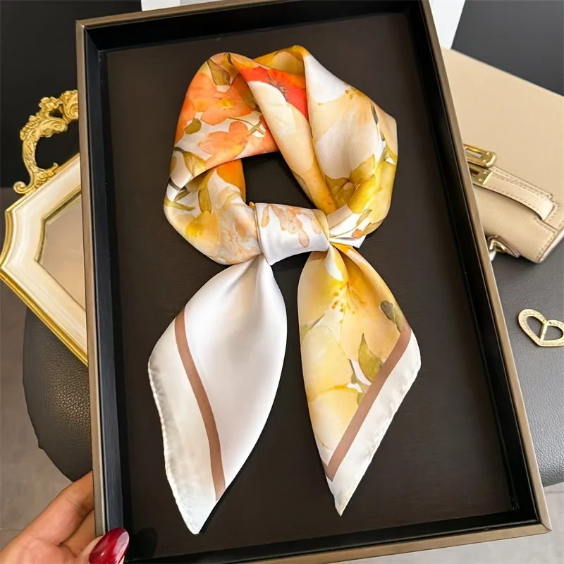 

1Pcs Oil Painting Floral Silk Scarf,Simulated Silk Smooth Draping,Office Commute Daily Wear,Womens Fashion Accessory,Mothers Day