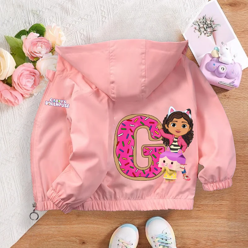 

Gabby Dollhouses Girls Zipper Jacket Kawaii Letter A-Z Hooded Coat Kids Spring Autumn Long Sleeves Tops Children Clothes Gift