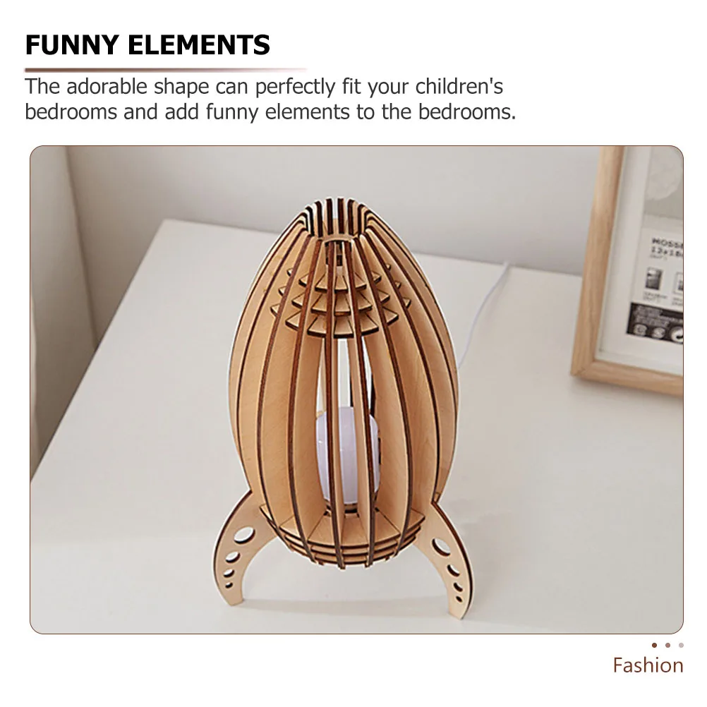 

Space Rocket Night Lamp Wooden Carved Kids Bedside Light Gift for Boys Brown Glass Children Bedroom Decor Small Night Lights