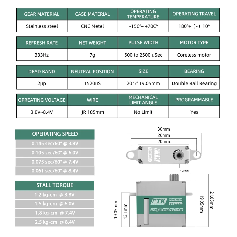 PTK 7306 MG-D 7g digital all-metal servo HV servo Glider Balsa Wing Servo F3 RC servo KST x06 same class