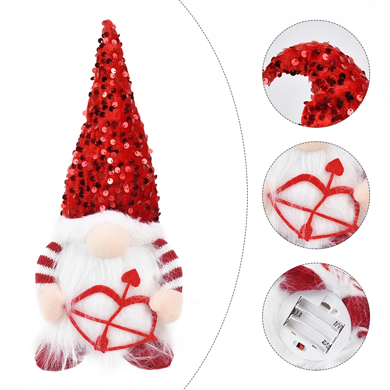 Valentines Day Led Glowing Faceless Gnome Plush Doll Wedding Christmas Party Home Decoration Ornament Gift for girlfriend women