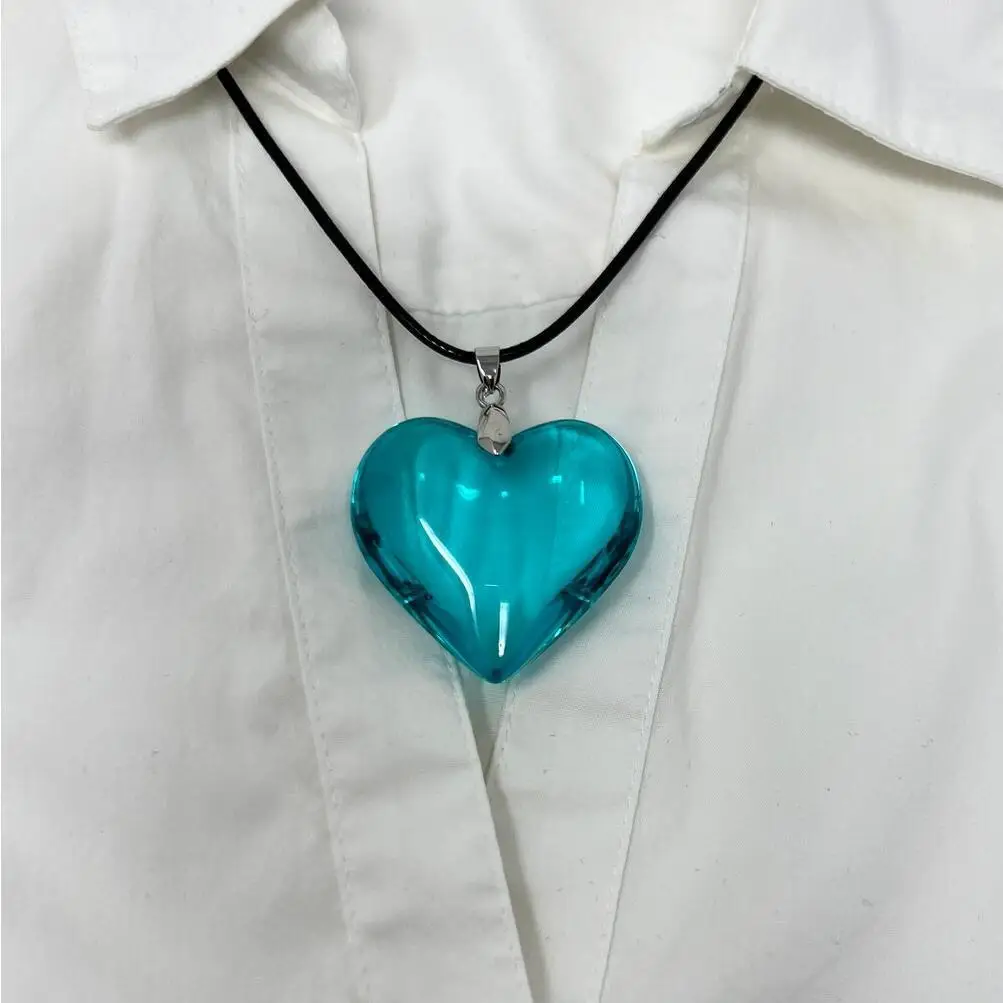 

Large glass Heart necklace, punk jewelry, 42mm, colorful Heart, Y2k, rope chain, hippie, Choker For Women Man，Trendy