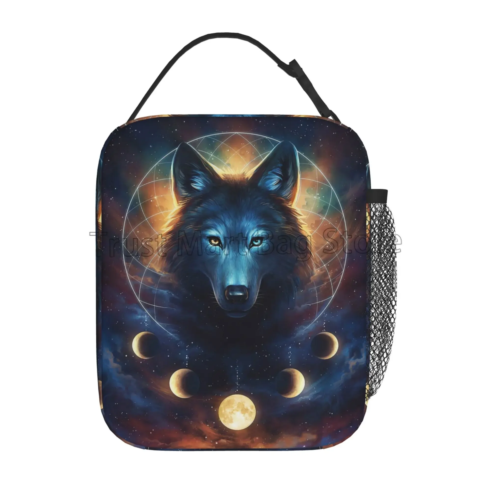 Wolf Dreamcatcher Art Thermal Lunch Bag for Women Reusable Portable Lunch Box Waterproof Cooler Tote Bag for Work Travel Picnic