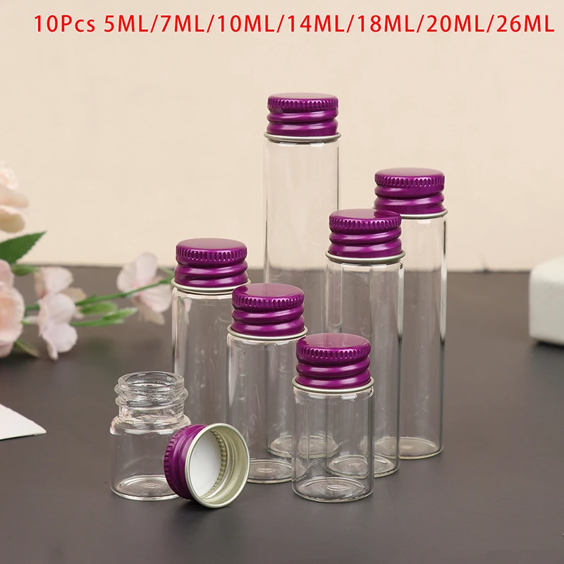 10PCS/lot  5/7/10/14/18/20/26ML Tiny Glass Jars Bottles Screw Cap Storage Jar Mini Containers GLASS Transparent Vial Bottles