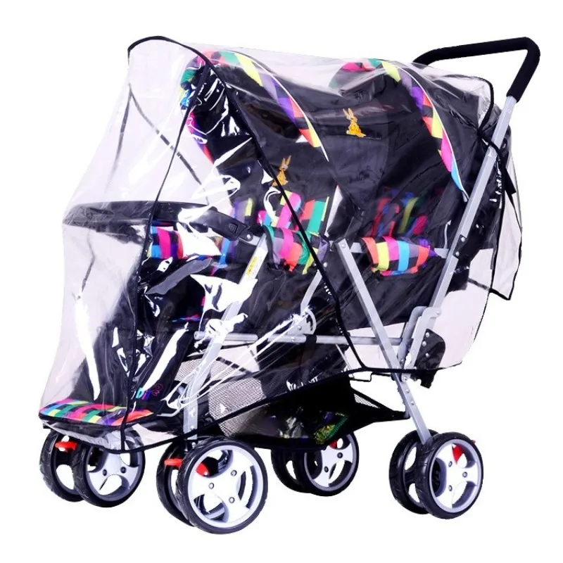 Twins Baby Stroller Rain Cover Windproof Double Seat Front Rear