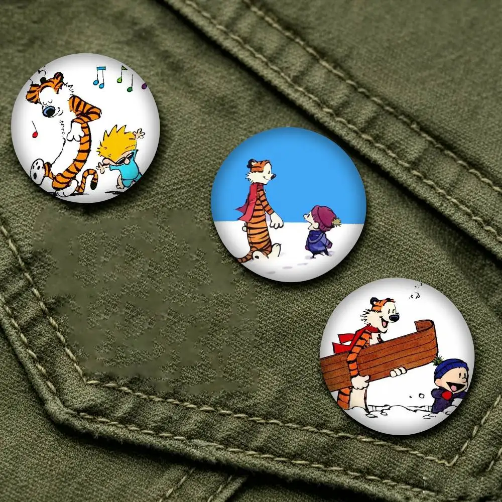 Comics Calvin And H-Hobbes 25mm 32mm 44mm 58mm 75mm Brooches Badges Pins for Accessories Gift