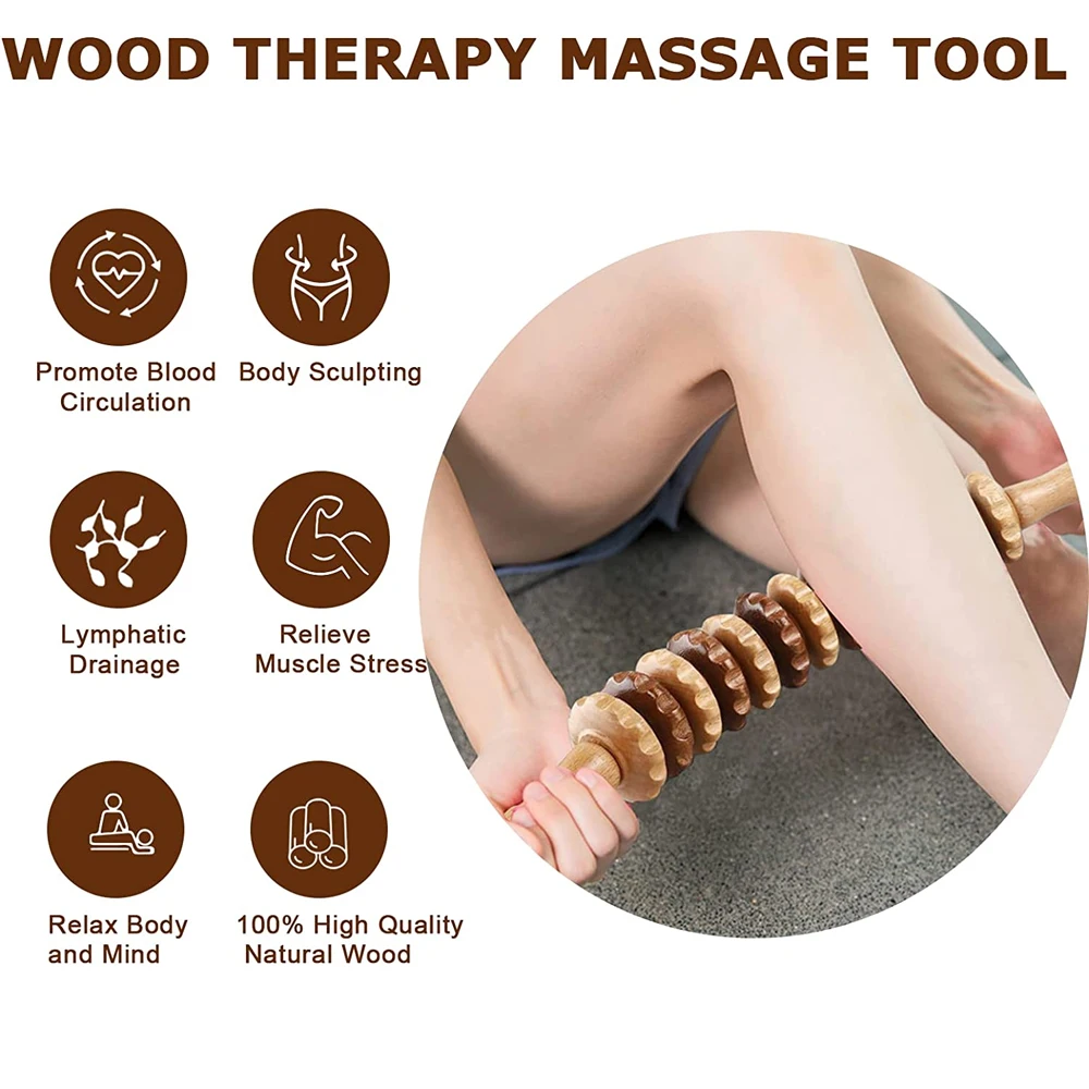 Wood Therapy Massage Tools, Massage Roller Stick Curved Lymphatic Drainage Massager for Release Cellulite Relieve Muscle Stress