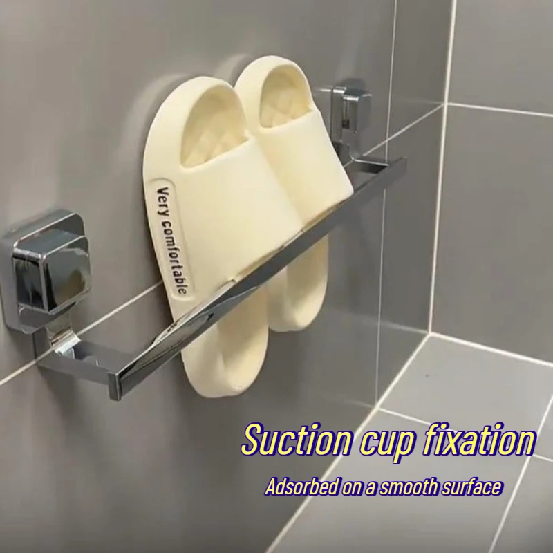 Bathroom Slippers Storage Rod Lightweight Detachable Thickened Waterproof No Drill Towel Bar Hanging Bathroom Accessories