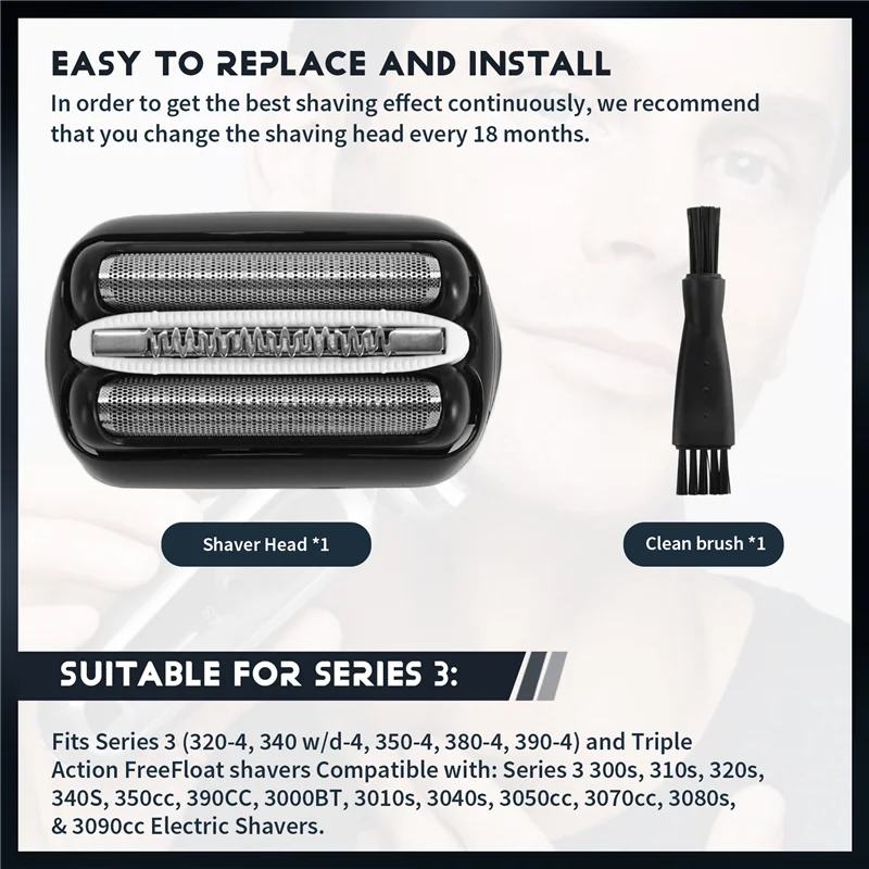 B59B-32B Shaver Head Replacement For Braun 32B Series 3 301S 310S 320S 330S 340S 360S 380S 3000S 3020S 3040S 3080S
