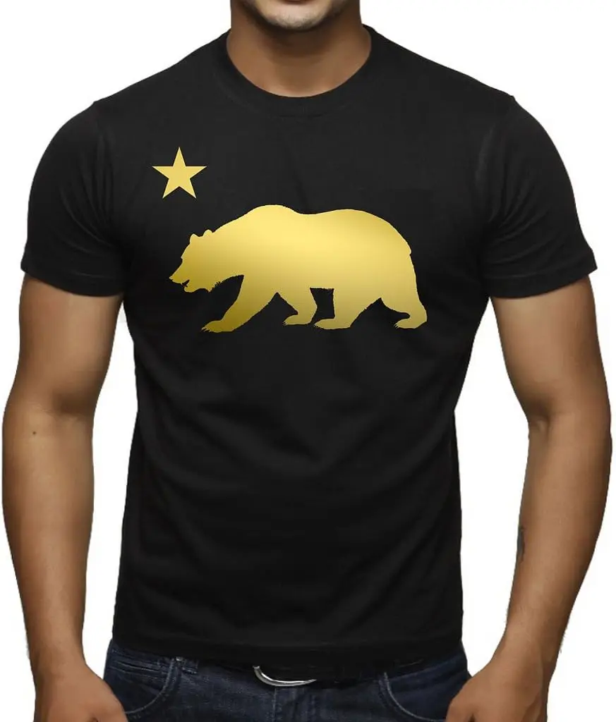 Interstate Apparel Inc Shiny Gold California Bear Men's Black T-Shirt Black