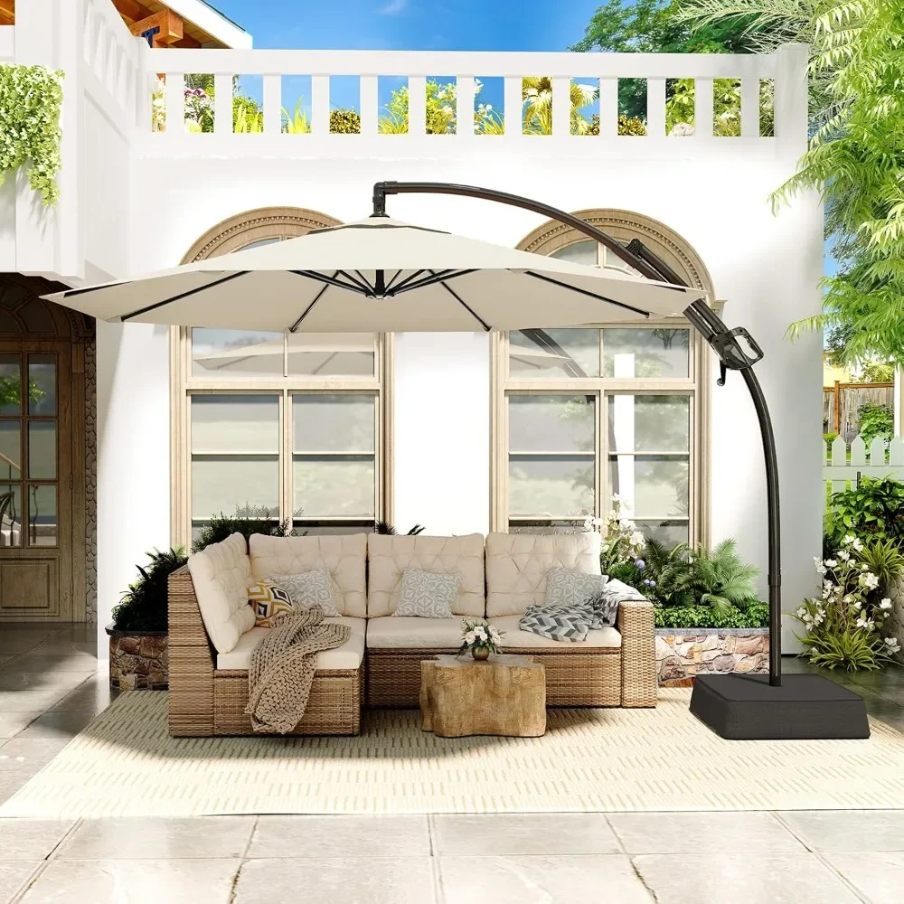 

10 FT Cantilever Umbrella, with Base Included, Patio Umbrella with Sandbags Base, Sturdy Cantilever Patio Umbrellas