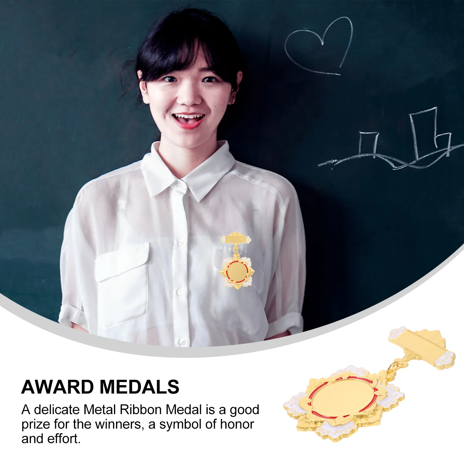 

Metal Memorial Badge Ribbon Medal Pin Kids Award Party Favors Competition Prize Durable Honor Badge for Kids Teens Adults