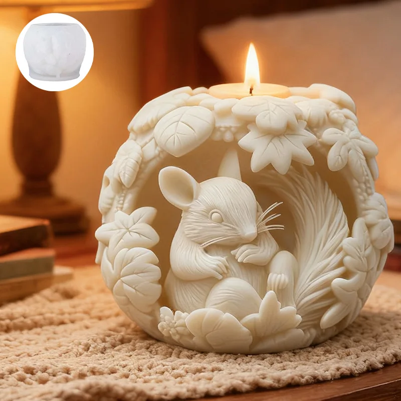 

Christmas Squirrel Scented Candle Silicone Mold DIY 3D Diffuser Stone Ornament Plaster Soap Molds for Candles Moldes De Velas