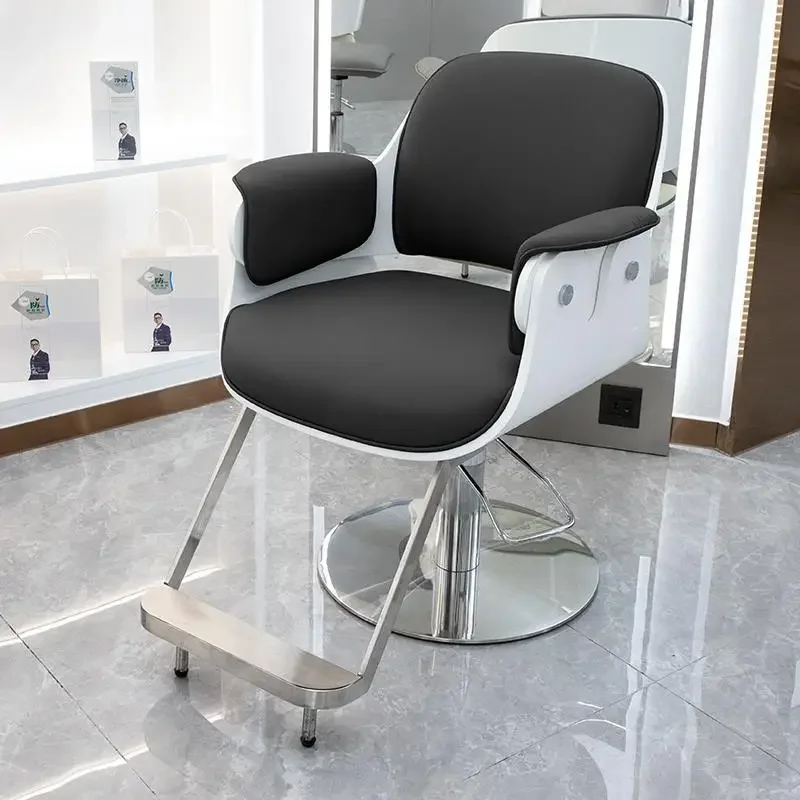 

White Retro Barber Chair Ergonomic Black Back Support Barber Chair High Metal Cadeira De Barbeiro Profissional Salon Furniture