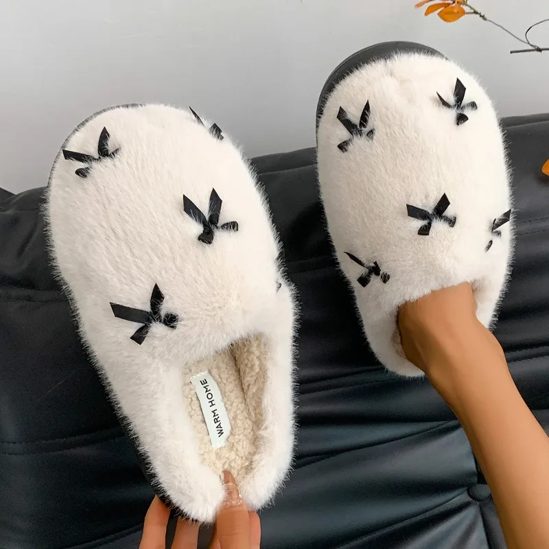 Closed Toe Shoes Women Slippers Flocked Fur Flip Flops Slippers Women Low Top Luxury Slippers Plush Rubber Designer Flats R