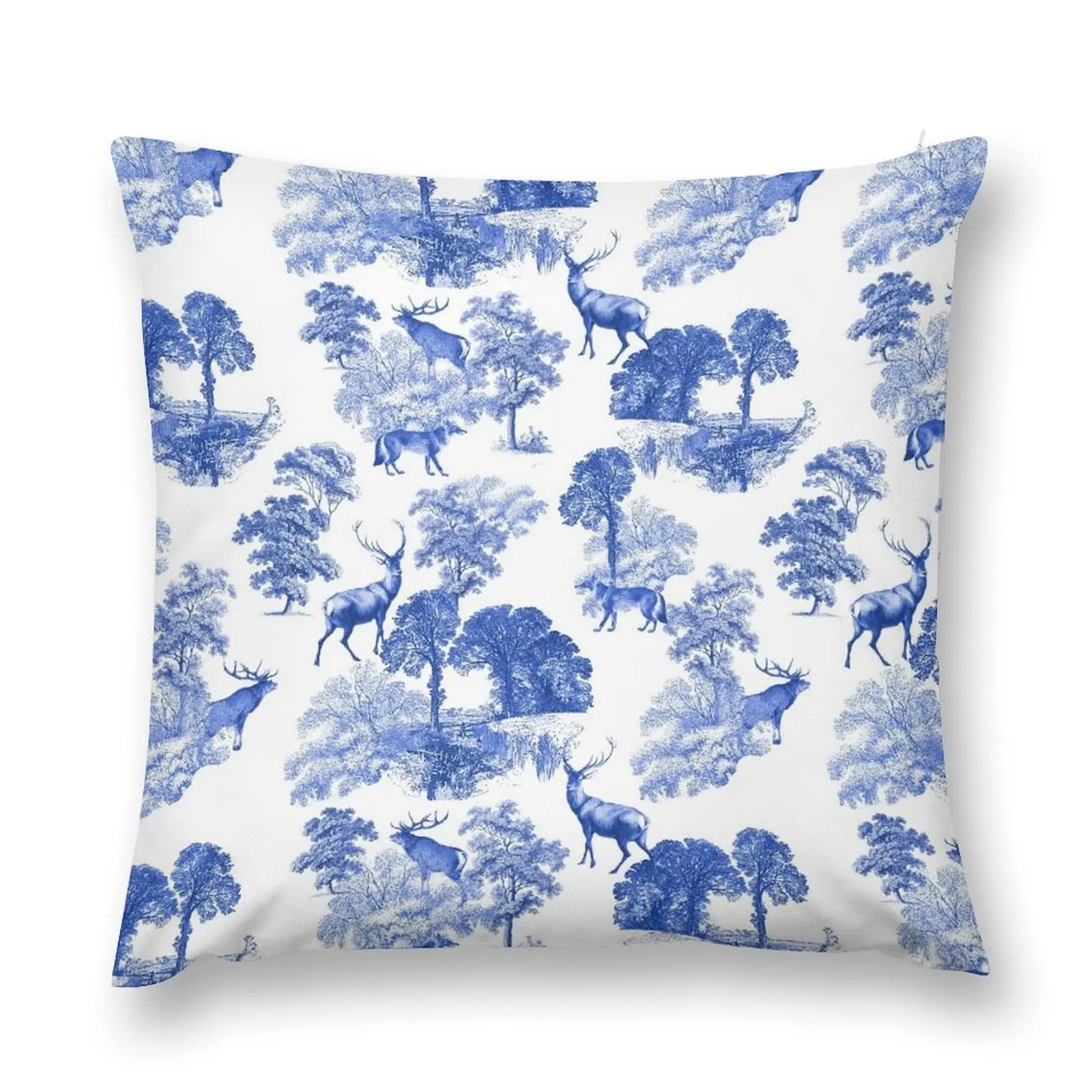 

Classic Blue French Toile Deer in Forest Countryside Pattern Throw Pillow Anime Couch Cushions luxury throw pillow covers pillow