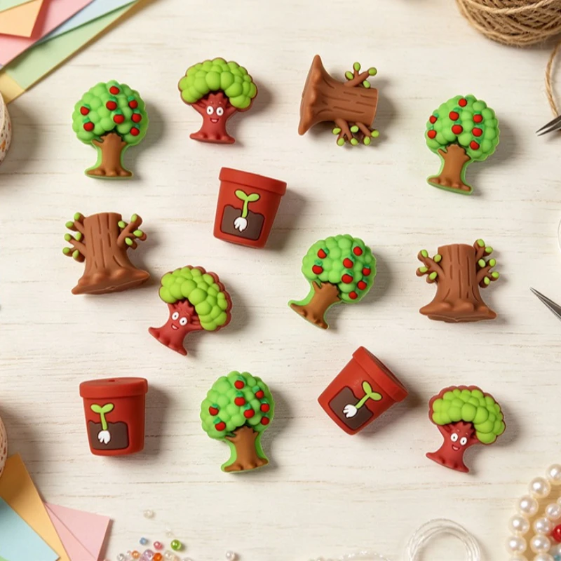 

20pcs Trees 3D Silicone Beads Food Grade Focal beads For Jewelry Making DIY Pacifier Chain Bracelet Necklace Jewelry Accessories