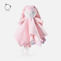 Toalla de conejo rosa para bebé, muñeco tranquilizador para dormir, juguete, toalla