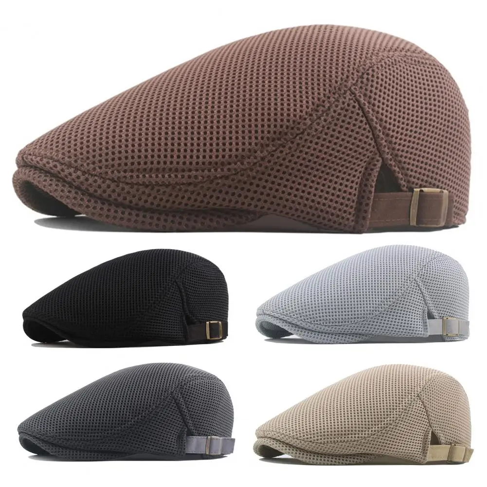 

2023 New Summer Men's Hat Breathable Mesh Newsboy Cap Outdoor Gorro Hombre Boina Golf Hats Fashion Solid Flat Caps for Women