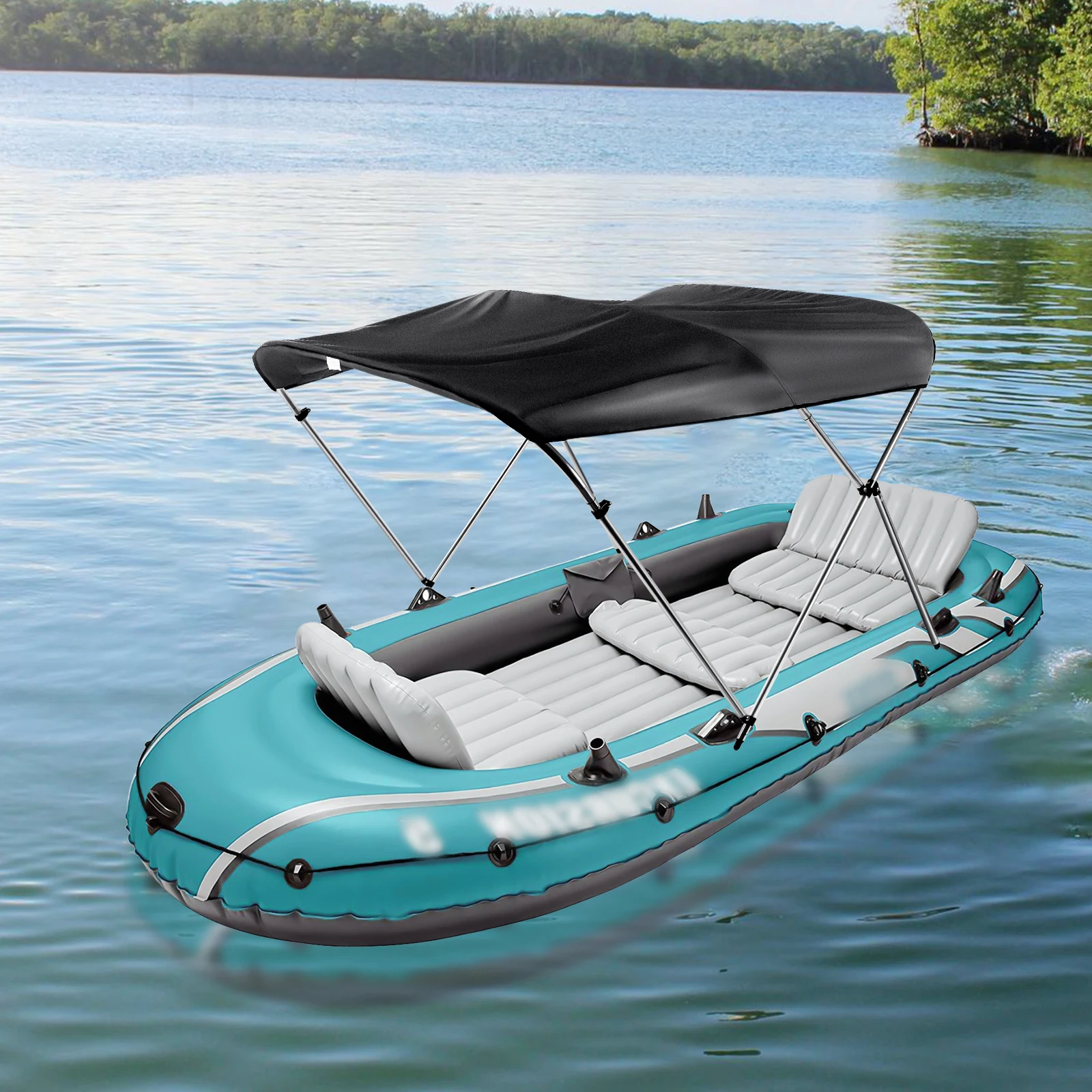 Windproof Waterproof and Sunscreen Sturdy and Durable Black Yacht Sunshade Top Boat Cover Include 2 Straps Mounting Hardwares