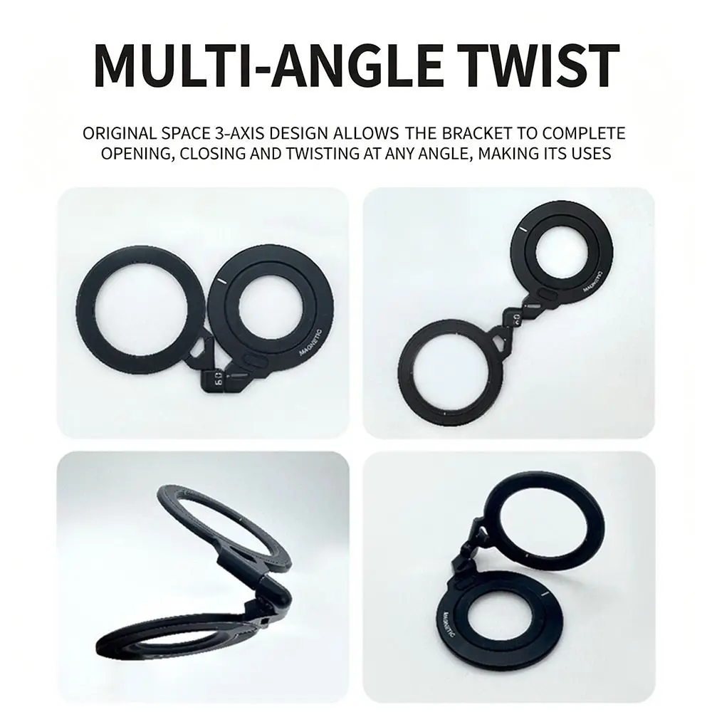 360 Degree Rotating Dual Magnetic Phone Holder Foldable Adjustable Magnetic Stand Aluminum Alloy Portable Desktop Stand