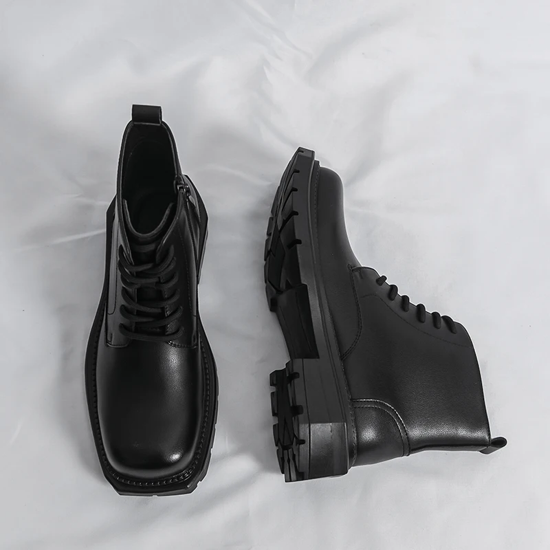 Free Shipping Women Classic Square Toe Boots Side Zipper Platform Leather Footwear, Customer Favorite