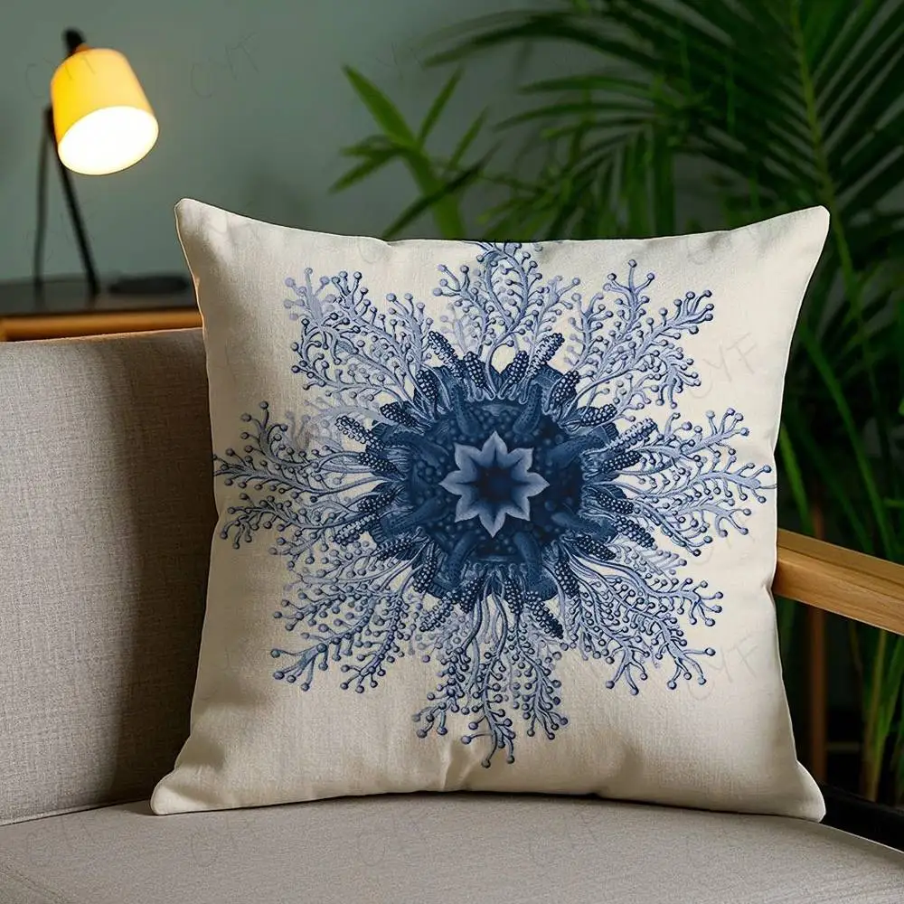 Blue marine organism coral shrimp Double-sided Printed pillow cover Short plush Suitable living rooms sofas throw cushion cover
