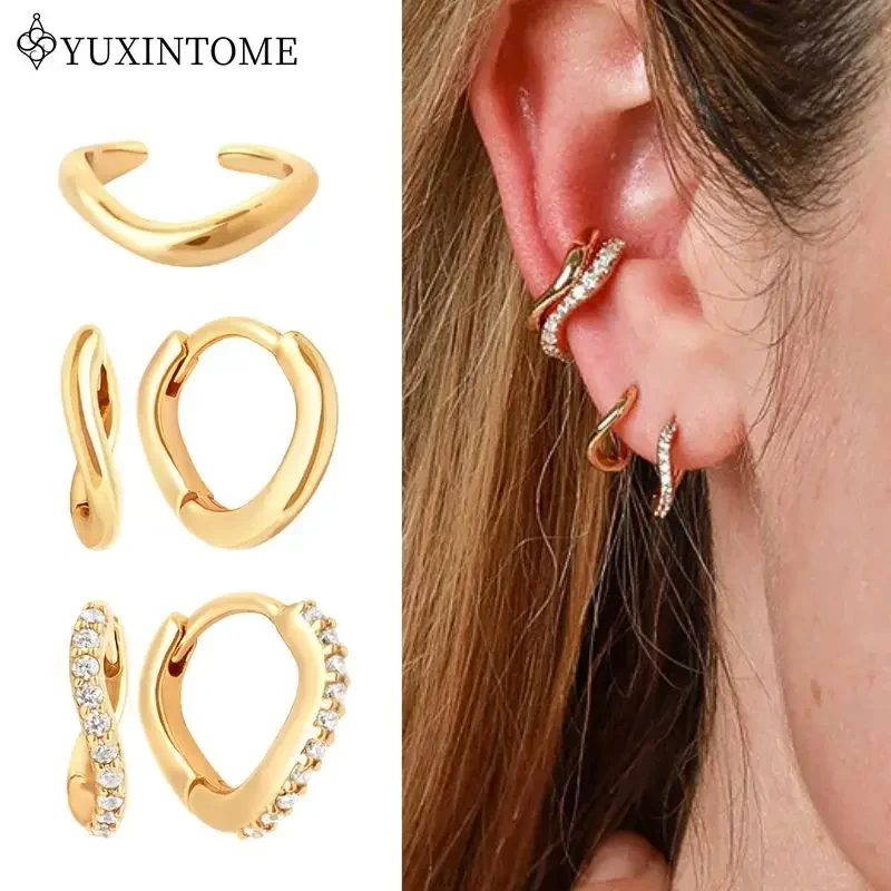 

925 Silver Needle Minimalist Wavy Ear Cuff/Twisted Geometric Hoop Earrings For Women Vintage Huggie Earrings Fashion Jewelry