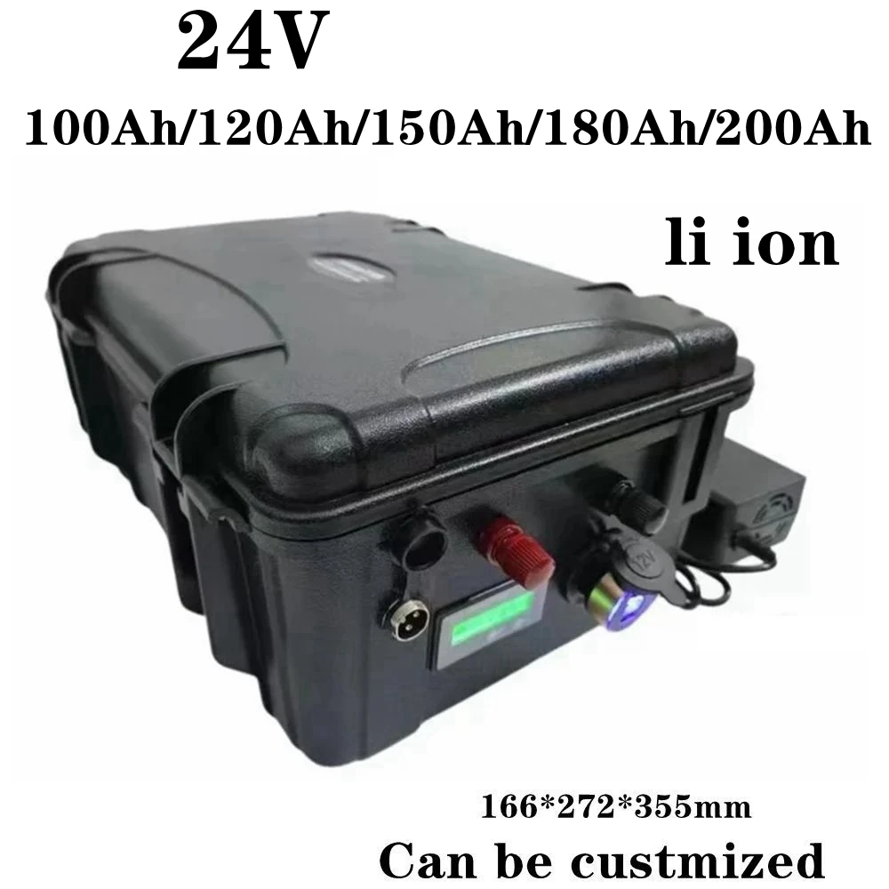 

24V 100Ah 120Ah 150Ah 180Ah 200Ah lithium Li-ion battery 24v with BMS for RV EV solar storage inverter bike +10A Charger