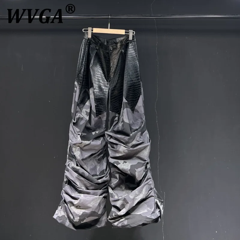 

WVGA Spring Autumn New Man High Street Pleated Patchwork Trendy Design Punk Niche Chic Casual Irregular Flared Pants Ins W11812