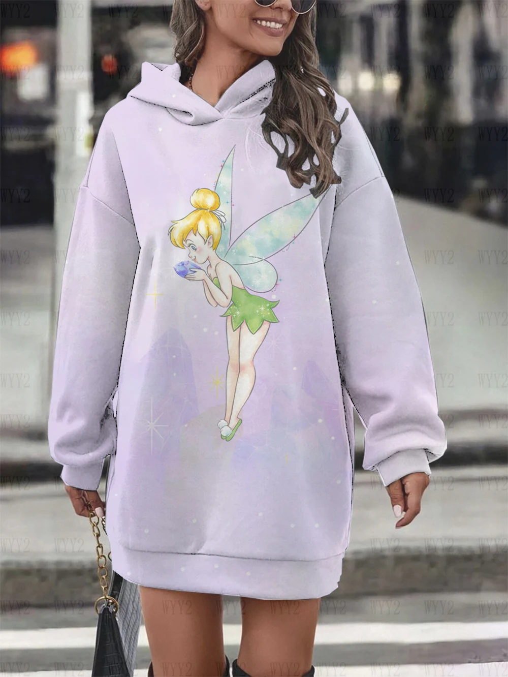 Autumn and Winter Disney Princess Family Portrait Print Women\'s Long Sleeve Pullover Hoodie Dress Elegant Party Birthday Gift