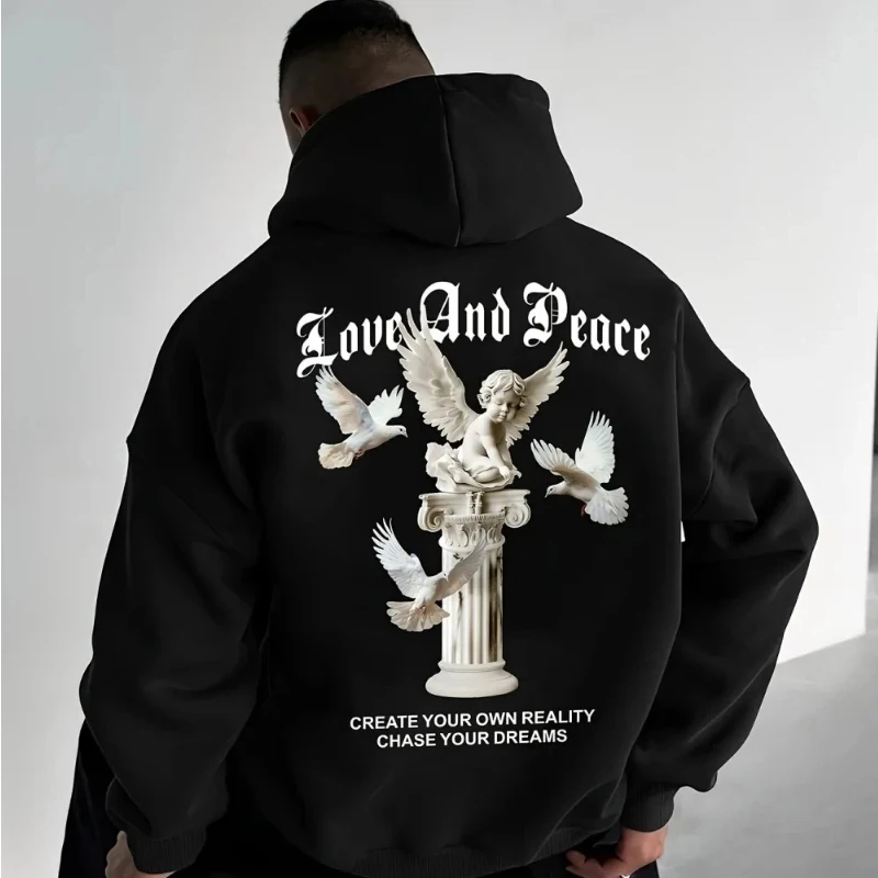 Autumn/Winter Fashion Men's/Women's Small Angel Print Micro Elastic Comfortable Hooded Sweatshirt Outdoor High Street Clothing