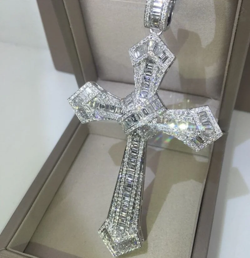 14K Gold Long Cross Pendant 925 Sterling Silver Party CZ Wedding Pendants Necklace For Women men moissanite Jewelry Gift wholesa