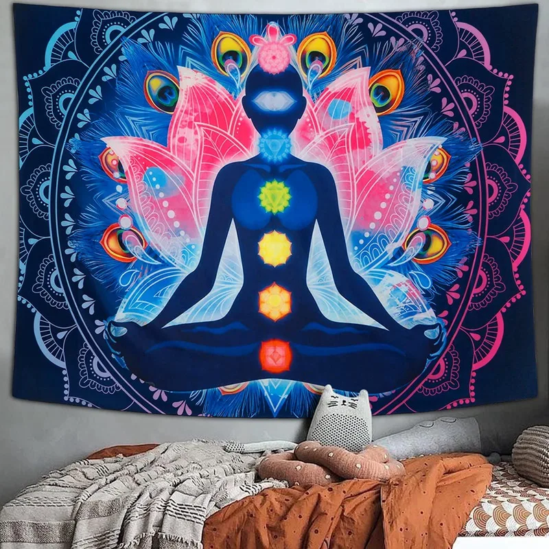 Seven Chakra Tapestry Yoga Meditation Tapestry Wall Hanging Colorful Mandala Wall Tapestry Indian Chakra Tapestries