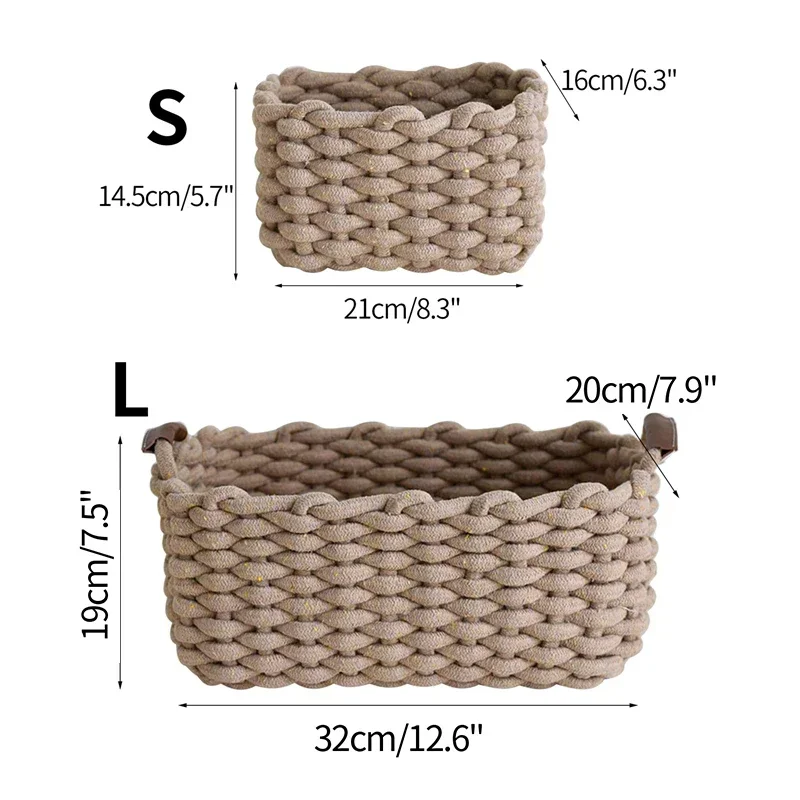 2 Size Nordic Cotton Line Hand-woven Storage Basket Coarse Rope Desktop Organizer Box Baby Toy Snack Key Cloth Cosmetic Sundries