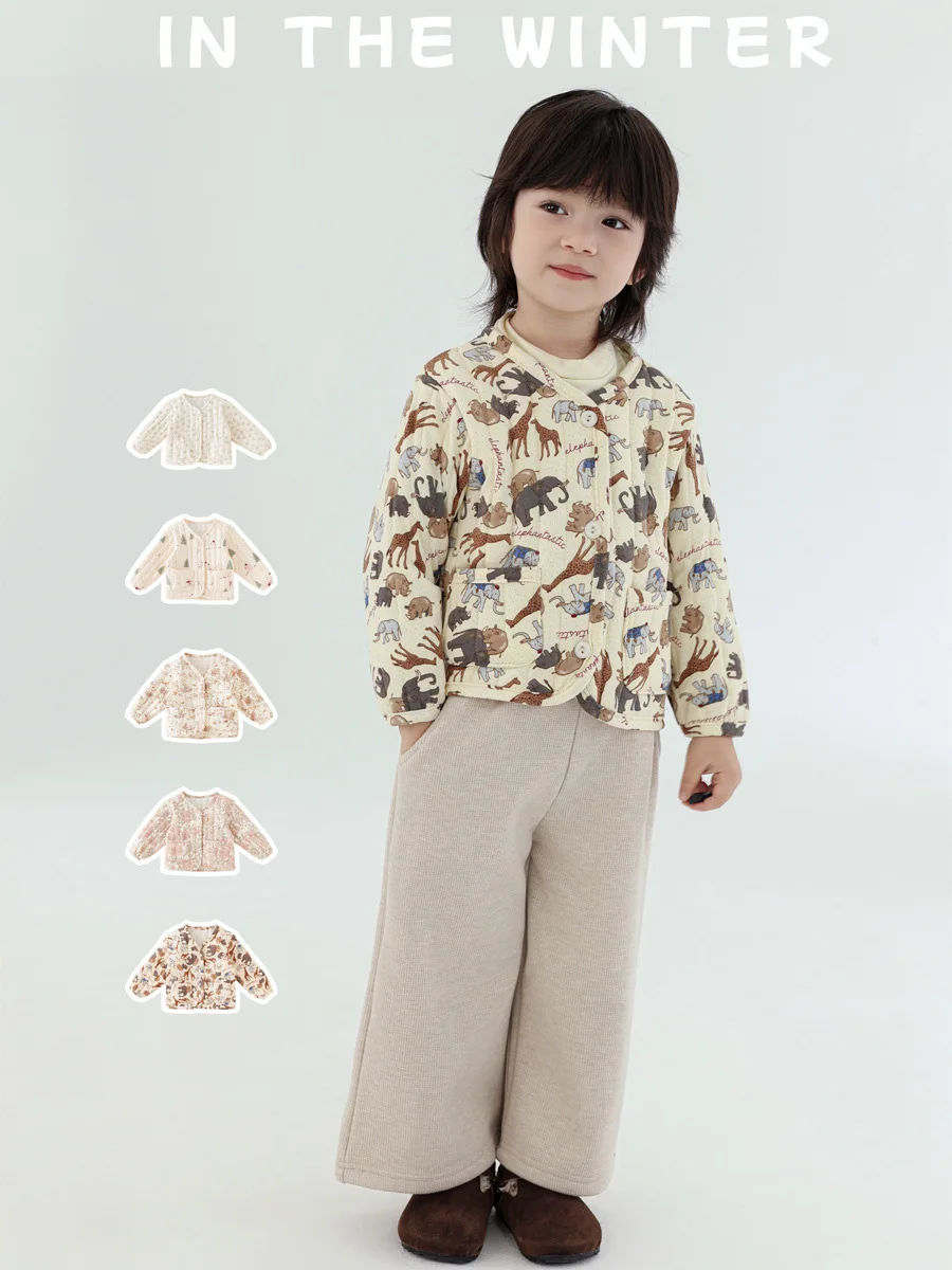 

Winter Toddler Girl Parkas Cotton Padded Lace Collar All Printing Baby Girl Outerwear Loose Sweet Long Sleeve Kid Girl Snowsuits