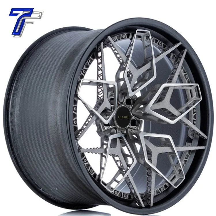 22x10J Carbon Fiber Forged Alloy Rims Wheels 5X108 Barrel Custom Bronze Multi Spoke Design with Matte Black Finish 2 Pieces