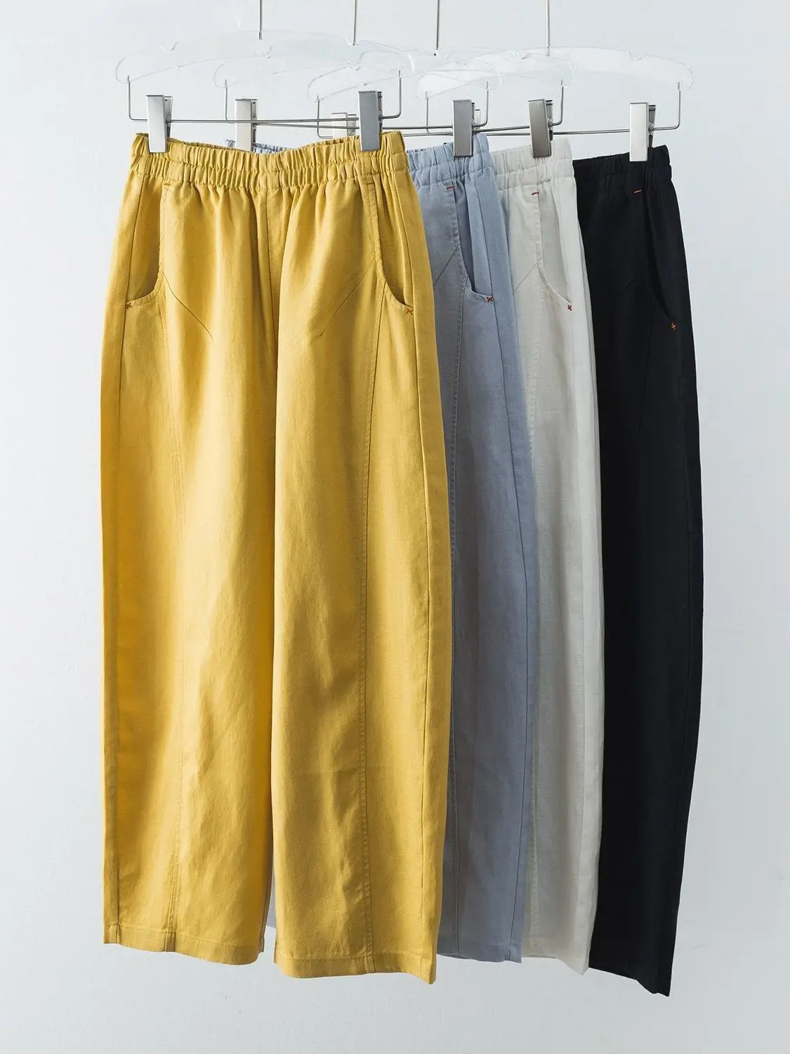 Dave&di Linen Blend Comfortable And Cool, Loose And Casual, Elastic Waist, Tapered Yamamoto Pants For Women