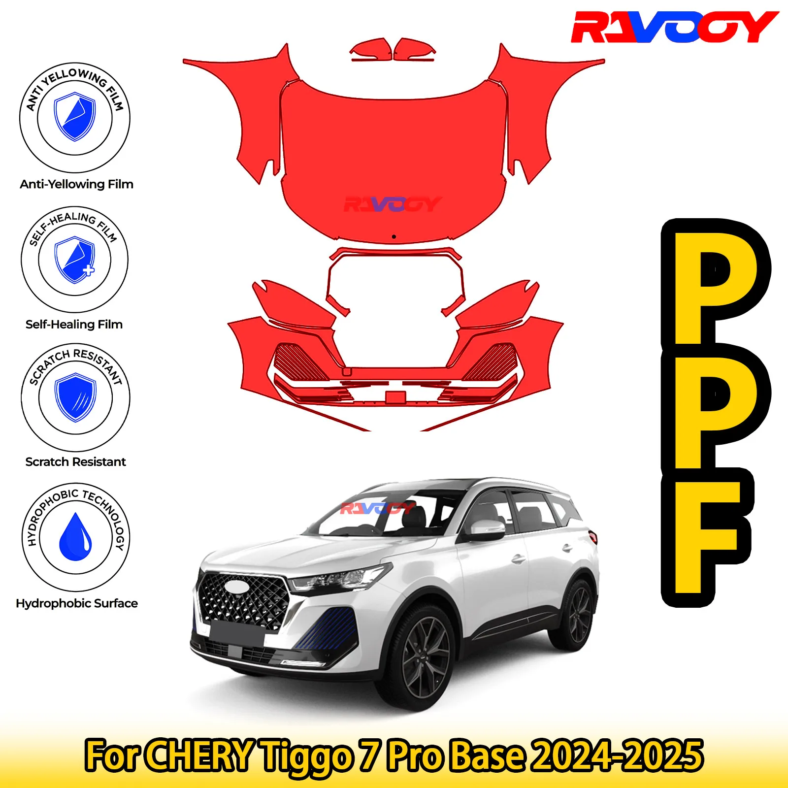 

Для CHERY Tiggo 7 Pro Base 2024-2025, глянцевая матовая черная предварительно вырезанная передняя PPF комплект, защитная пленка для краски