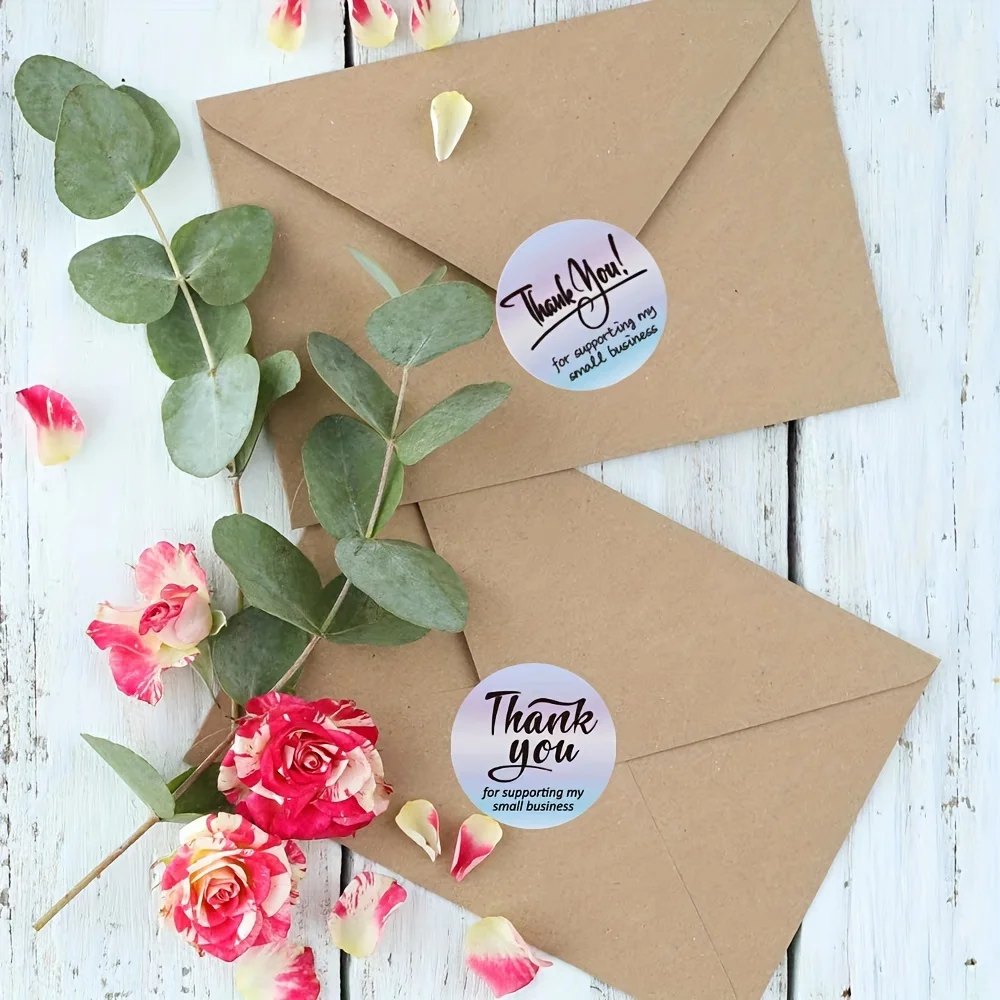 620 Thank You Cards and Stickers Set, Including 20 Re-sealable Packaging Bags, 500 Small Business Stickers and 100 Business Card