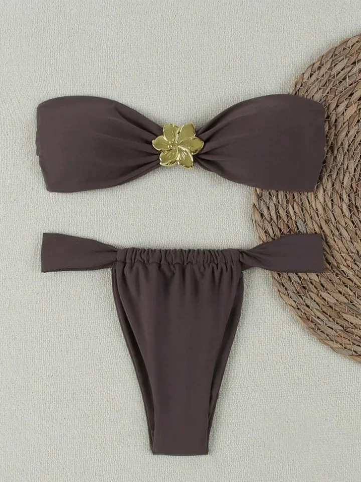 Vzvn Sexy Solid Strapless Bikinis Women Split Swimsuit Beach Brazil Bikini 2026 All Season Backless Bandage Bikinis 2 Piece Set